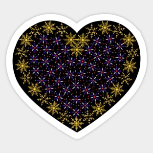 Yellow and violet snowflakes fancy heart Sticker